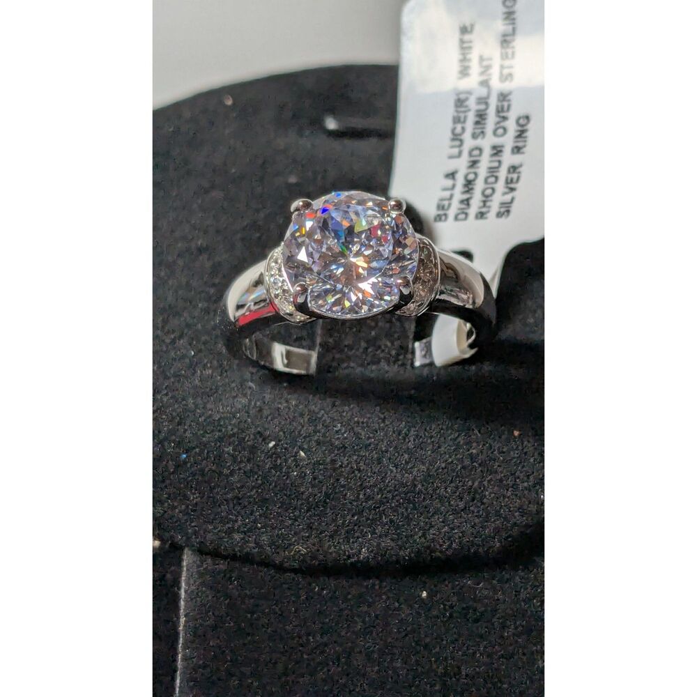 White Cubic Zirconia Rhodium Over Sterling Silver 100 Facet Ring 4.68ctw Size 8